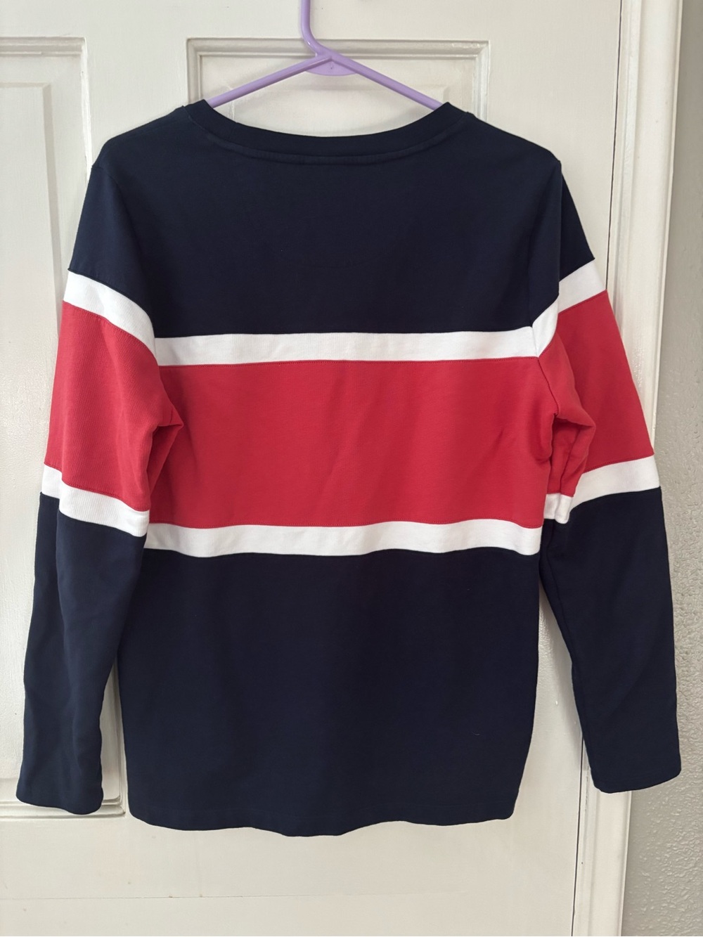 L.L.Bean Women’s Crewneck Pullover Sweatshirt M Striped Blue Red White Cotton - Picture 5 of 7